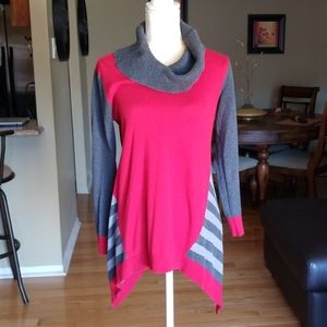 Style & Co Red and Grey Assymetrical Sweater